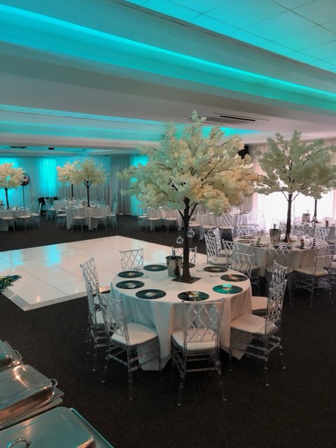 Blossom trees in a ballroom